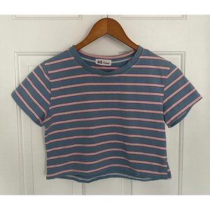 Yidao Cropped T-Shirt Striped Belly Shirt Skater Grunge